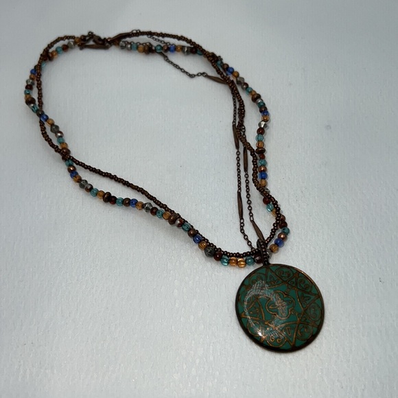Avon Metal Enamel Bead 3 layer Necklace & SL Green Pendant Necklace - Picture 10 of 15
